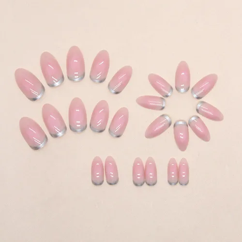 Vista 2 de Uñas postizas a presión en forma de almendra, uñas postizas medianas y brillantes, uñas adhesivas con punta francesa, cobertura completa, uñas