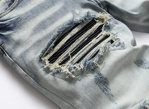 Vista 4 de OIIIO - Jeans elásticos rasgados de ajuste regular para hombre