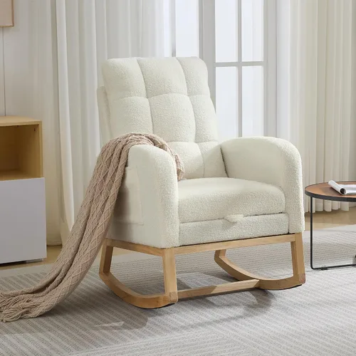 Vista 9 de Garvee Silla mecedora moderna para guardería, cómoda silla mecedora con bolsillo lateral y reposapiés, respaldo alto reclinable para sala
