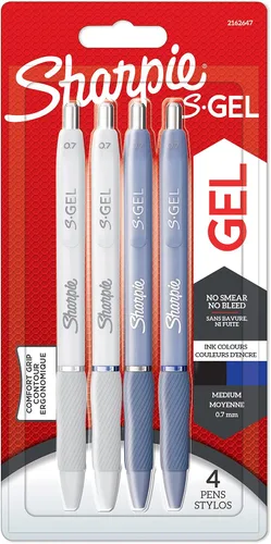 Vista 6 de Sharpie S-Gel Bolígrafos de gel metálicos Punta media (0.7mm) Gris acero y oro rosa Tinta azul 2 bolígrafos y 2 recargas