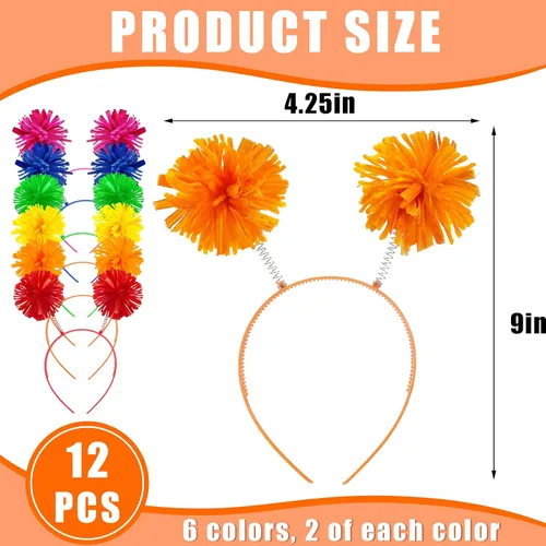 Vista 2 de Tigeen 12 diademas con pompones para la cabeza con pompones para fiesta de cumpleaños, accesorios para mujeres y adultos (color mezclado)