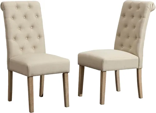 Vista 14 de Roundhill Furniture - Silla de comedor parsons de madera maciza costumbrista y tapizado estilo capitoné (juego de 2), azul