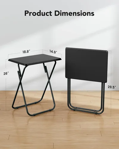 Vista 3 de HUANUO Mesa plegable para TV, mesa estable sin necesidad de montaje, bandeja de TV para comer, mesas plegables para aperitivos para cama y sofá Negro