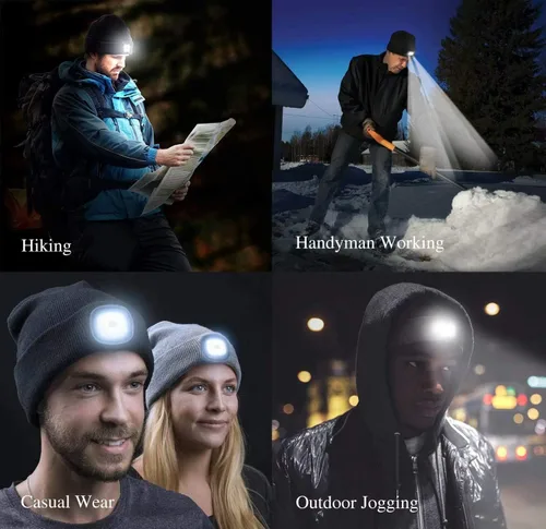 Vista 5 de PRAVETTE - Gorro de punto con luz LED, recargable, con USB, para hombre, mujer