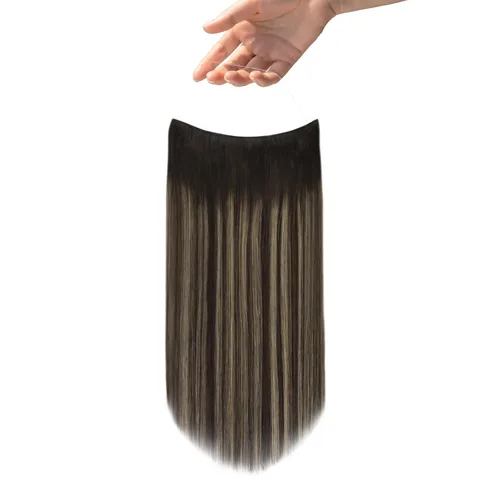 Vista 18 de Easyouth Extensión de cabello humano rubio con cola de caballo, extensiones de cabello humano rubio dorado con reflejos rubios, extensiones