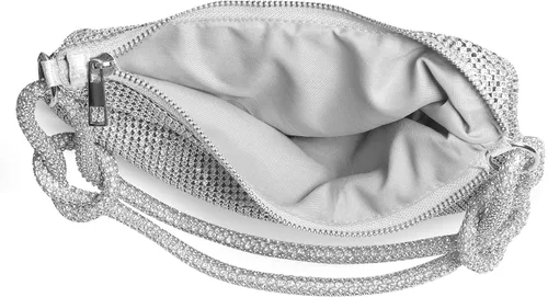 Vista 4 de BRZSACR Bolso de diamantes de imitación, bolso plateado para mujer, bolso de noche con diamantes de imitación de graduación 2022, 1 pieza