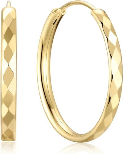 Vista 16 de ChicSilver Aretes de aro de plata de ley para mujer, aros de plata de ley 14k dorado