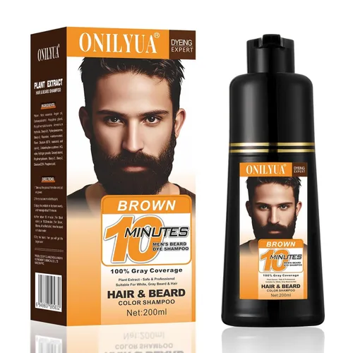 Vista 8 de Champú de tinte para barba y cabello negro para hombre 3 en 1, colorante herbario de larga duración para cabello gris, bigote y barba en minutos