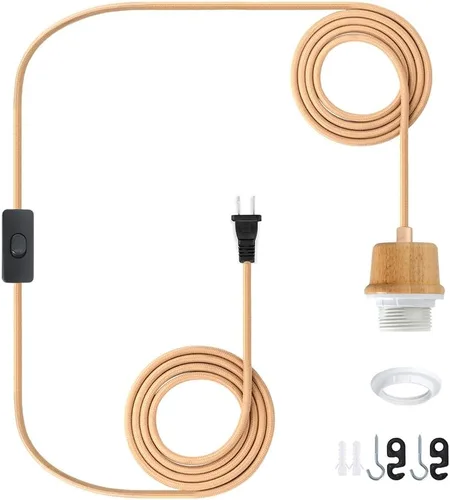 Vista 10 de LYOOWNG Cable de luz colgante con enchufe, luces colgantes estilo granja con cable enchufable, kit de cable de luz colgante de 15 pies de cuerda