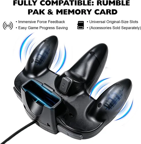 Vista 3 de miadore Controlador clásico N64, Retro N64 64-bit Remote Gamepad Joystick para consola N64 sistema de videojuegos (negro)