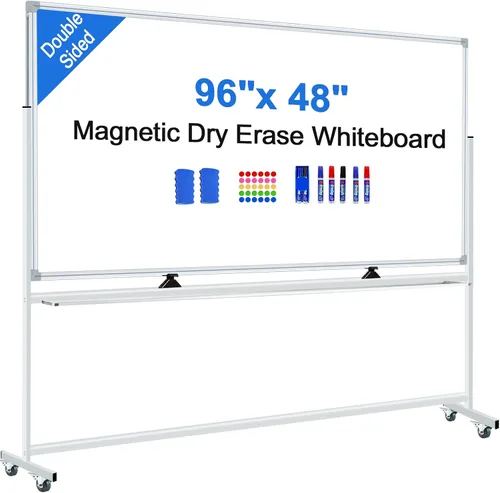 Vista 10 de Max-officoo Pizarra Blanca Grande de Borrado en Seco con Soporte Rodante 72"x48" Pizarra Blanca Magnética Móvil de Doble Cara sobre Ruedas, Incluye