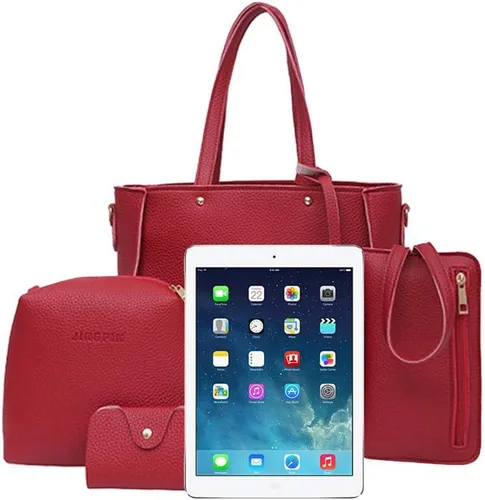 Vista 4 de Bolso de mano negro para mujer tamaño pequeño a la moda 2022 4 piezas bolso de hombro hobo para mujer bolso de mano de cuero para mujer bolso