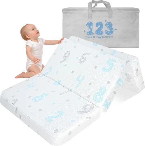 Vista 9 de Colchón Plegable Triple Pack and Play - Almohadillas de Colchones Pack N Play de 38"x26" con Cubierta Removible Transpirable - Colchón de Cuna