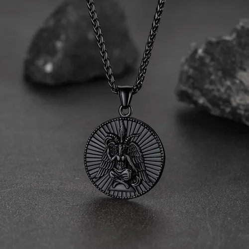 Vista 8 de FaithHeart Collar de cabeza de toro punk de acero inoxidable para hombres y mujeres colgante de cruz invertida de Satanás con delicado embalaje