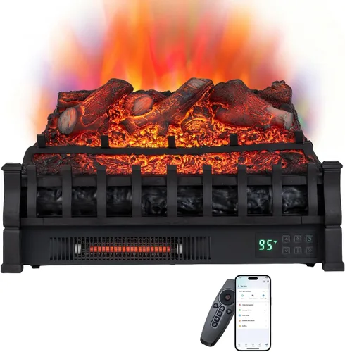 Vista 20 de COSTWAY Juego de troncos para chimenea eléctrica de 26 pulgadas con llama