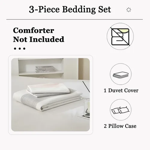 Vista 3 de DREAMINGO - Juego de ropa de cama a rayas de FenDie, color melocotón, blanco y gris, juego de 2 fundas de almohada, funda de edredón de algodón