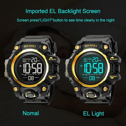 Vista 6 de Gosasa Reloj deportivo digital de cara grande para hombre, reloj de pulsera militar impermeable con temporizador de cuenta regresiva