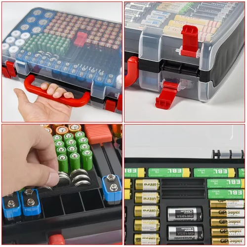Vista 4 de Estuche Organizador de Almacenamiento de Baterías con Probador, Caja Portabaterias de Doble Cara para 269 Contenedores Caddy AA AAA AAAA 3A 4A 9V C