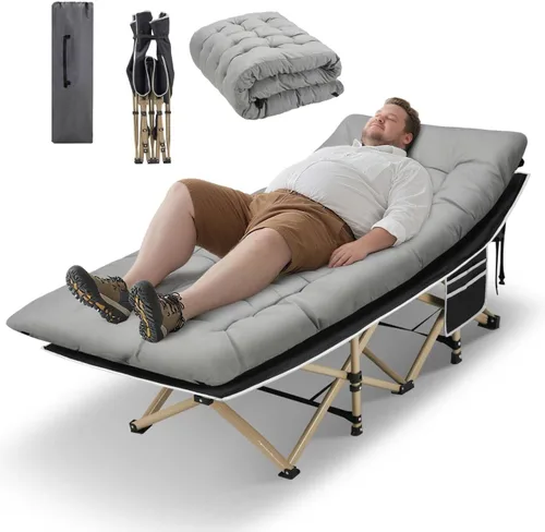 Vista 10 de HABUTWAY Catre de campamento, catre portátil para adultos, catre para dormir de 28 pulgadas de ancho, carga máxima de 600 libras con colchón grueso