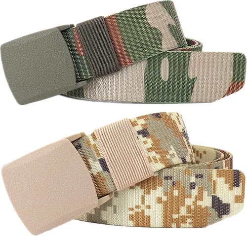 Vista 16 de Cinturón para hombre, cinturón táctico militar de nailon con hebilla sin metal, paquete de 2