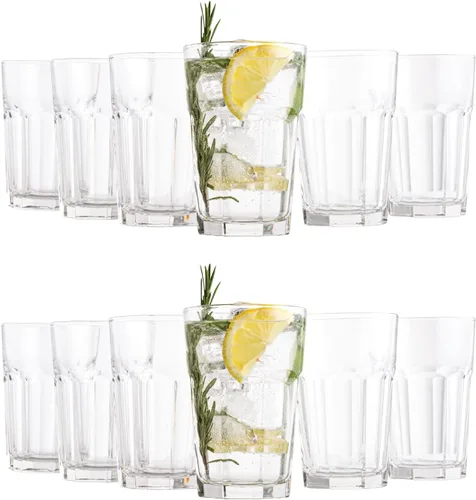 Vista 7 de Vikko Vasos para beber, vasos de vidrio grandes de 11 onzas, juego de 12 vasos de agua duraderos, vasos de agua apilables, vasos de base pesada