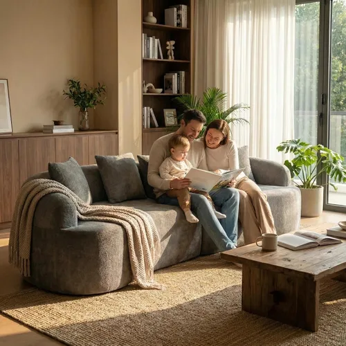 Vista 3 de Furnimart Sofás curvados de 112 pulgadas para sala de estar, sofá modular de felpilla moderno de 4 plazas con 4 cojines, sofá modular de felpa,