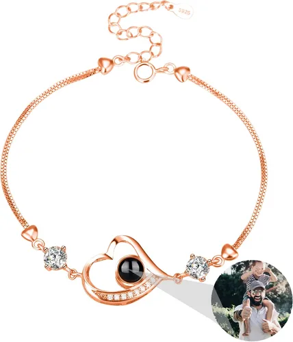 Vista 34 de Godchoices Pulsera de fotos personalizada, pulsera de proyección de fotos con imagen en el interior, collar con texto en inglés "I Love You