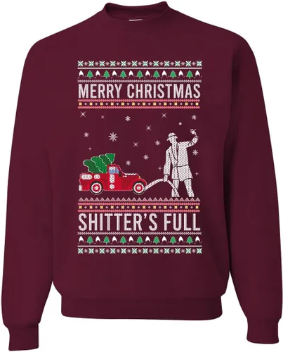 Vista 18 de Wild Bobby Sudadera con gráfico de cuello redondo con texto en inglés "Merry Christmas Shitter's Full Funny Ugly Christmas" Negro (black Hoodie)