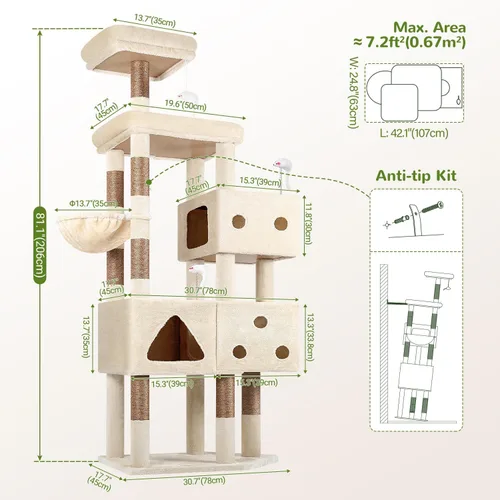 Vista 7 de Globlazer Torre Extra Grande para Gatos, Árbol de Gato de 81 Pulgadas de Altura para Gatos Grandes de 20 Libras, Torre XXL de Rascado para Gatos