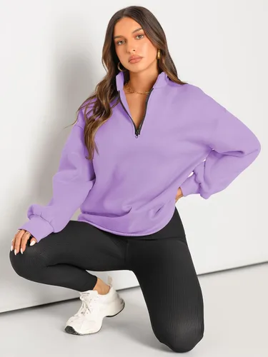 Vista 5 de Trendy Queen Womens Oversized Sweatshirts Hoodies Half Zip Pullover Fall Fashion Outfits 2024 Y2k Clothes