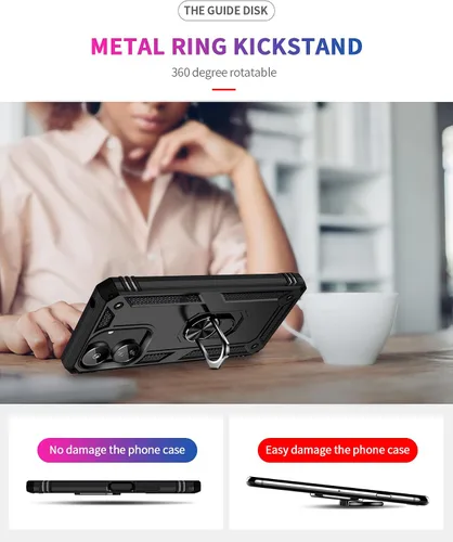 Vista 5 de Funda compatible con Redmi A1 / A2 [PC duro + TPU] 2 en 1 montaje de coche magnético soporte soporte soporte cubierta negro