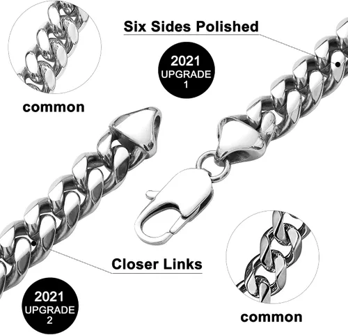 Vista 2 de BLICHAIN - Collar o pulsera de eslabones cubanos con cierre de langosta para hombres y niños de 1564 516 2564 1532 3564 y 4564 pulgadas cadenas