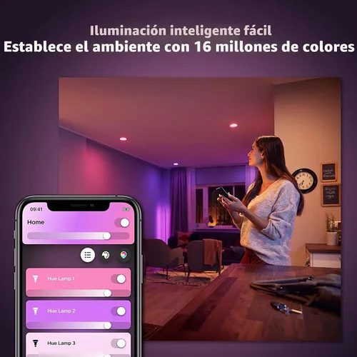 Vista 3 de Bombilla LED Inteligente Philips Hue BR30 de 85W - Ambiente Blanco y de Color que Cambia de Color - Paquete de 4 - 1200LM - E26 - Interior - Control