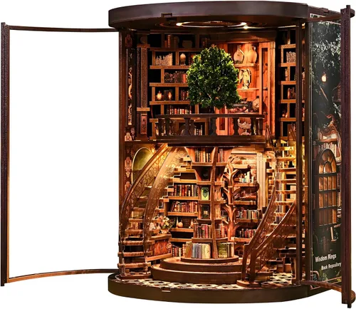 Vista 10 de Kit de rincón de libros, barco pirata, bricolaje, casa de muñecas en miniatura, decoración de estantería de madera 3D para adultos, soporte de casa