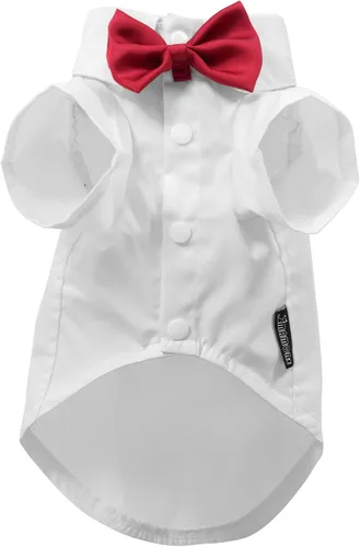 Vista 12 de MAMORE Vestido tipo camisa para perro, camisa de lazo de príncipe perrito, atuendo formal casual para mascotas para perros pequeños, medianos