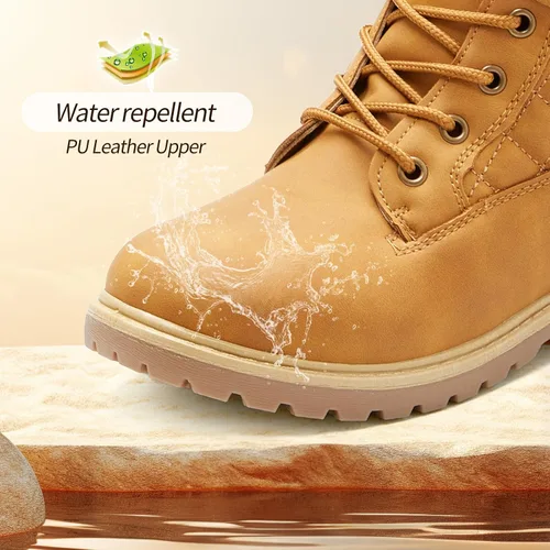 Vista 4 de Adokoo Botas para mujer, impermeables, para otoño e invierno, botas de combate negras para nieve, con cordones, antideslizantes, para senderismo