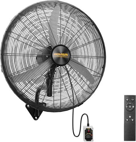 Vista 9 de ROVSUN Ventilador silencioso de pared de 20 pulgadas con motor BLDC, panel táctil con cable y control remoto, ventilador de pared industrial de alta