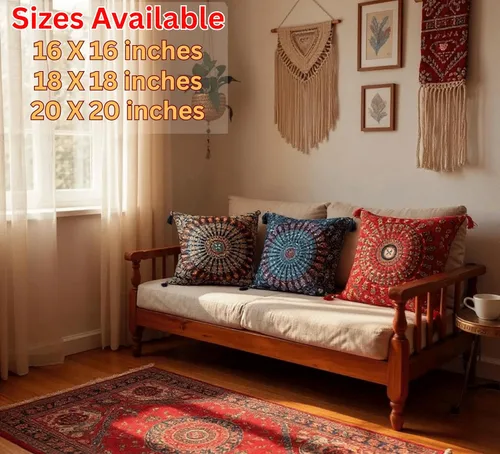 Vista 6 de Juego de 5 fundas de almohadas decorativas bohemias - Cojines decorativos de seda para sofá, sillón y cama - Decoración del hogar de inspiración