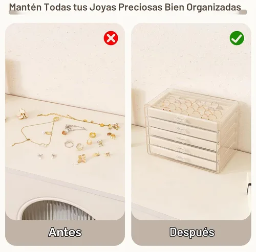 Vista 7 de Frebeauty Caja de joyas extra grande de acrílico para mujeres y niñas, organizador de aretes de terciopelo transparente de 5 capas con 5 cajones