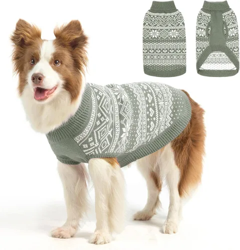 Vista 22 de HOMIMP Suéter de rombos para perros - Ropa cálida de invierno para cachorros, abrigo suave, suéter feo para perros pequeños, medianos y grandes, Azul