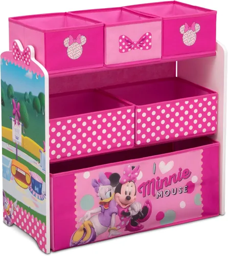 Vista 5 de Delta Children - Cama infantil con estribo 3D, Disney/Pixar Cars 3 y Delta Children Disney Minnie Mouse 6 cubos de diseño y almacenamiento