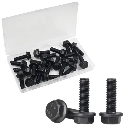 Vista 7 de M6-1.0 x 16 mm Pernos de cabeza hexagonal con brida, tornillos hexagonales de brida, acabado negro Clase 10.9, acero de aleación, totalmente
