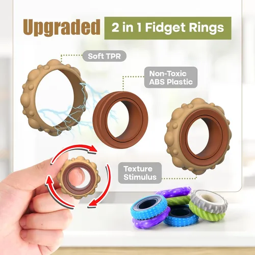 Vista 5 de Juguetes sensoriales para adultos, paquete de 12 anillos giratorios de textura, juguetes sensoriales para aliviar el estrés para niños con TDAH