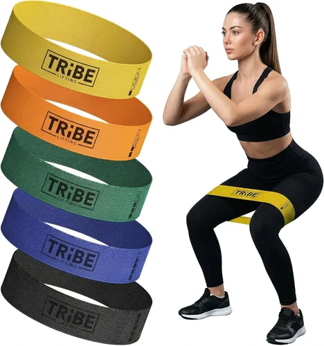 Vista 9 de Tribe Lifting - Bandas de resistencia de tela para glúteos y piernas Juego de 5 bandas de tela para entrenamiento Bandas gruesas de glúteos