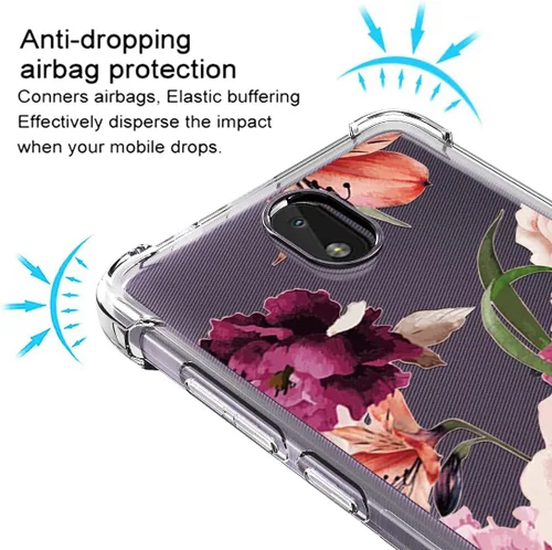 Vista 5 de Osophter Funda transparente para Nokia C01 Plus con protector de pantalla, esquinas reforzadas transparentes de TPU para Nokia C01 Plus (flor morada)