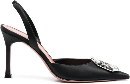 Vista 4 de Arqa Zapatos de tacón alto con punta puntiaguda de satén para mujer, tacones altos adornados con cristales elegantes y tacones de aguja para boda