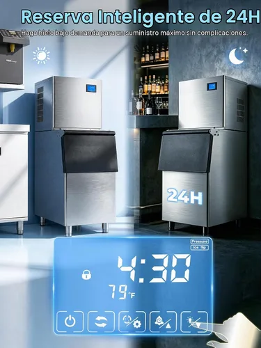Vista 6 de Máquina comercial para hacer hielo de 400 libras/24 horas, contenedor de almacenamiento de acero inoxidable de 250 libras, 132 cubitos de hielo