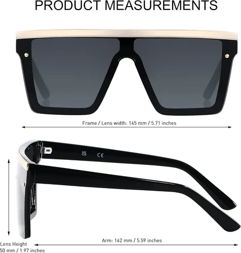 Vista 6 de LYZOIT Lentes de sol cuadrados de gran tamaño para mujeres y hombres, parte superior plana grande, protección UV, sombras sin montura