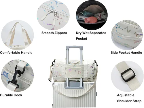 Vista 4 de Pequeña bolsa de gimnasio para mujer, bonita bolsa de viaje deportiva con compartimento para zapatos y bolsillo húmedo, bolsa de mano para el fin