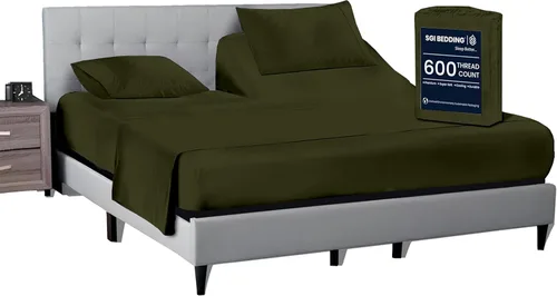 Vista 35 de SGI bedding Sábana Queen de 28 pulgadas con cabecera flexible y parte superior dividida, 100% algodón egipcio - 600 número de hilos, sábanas